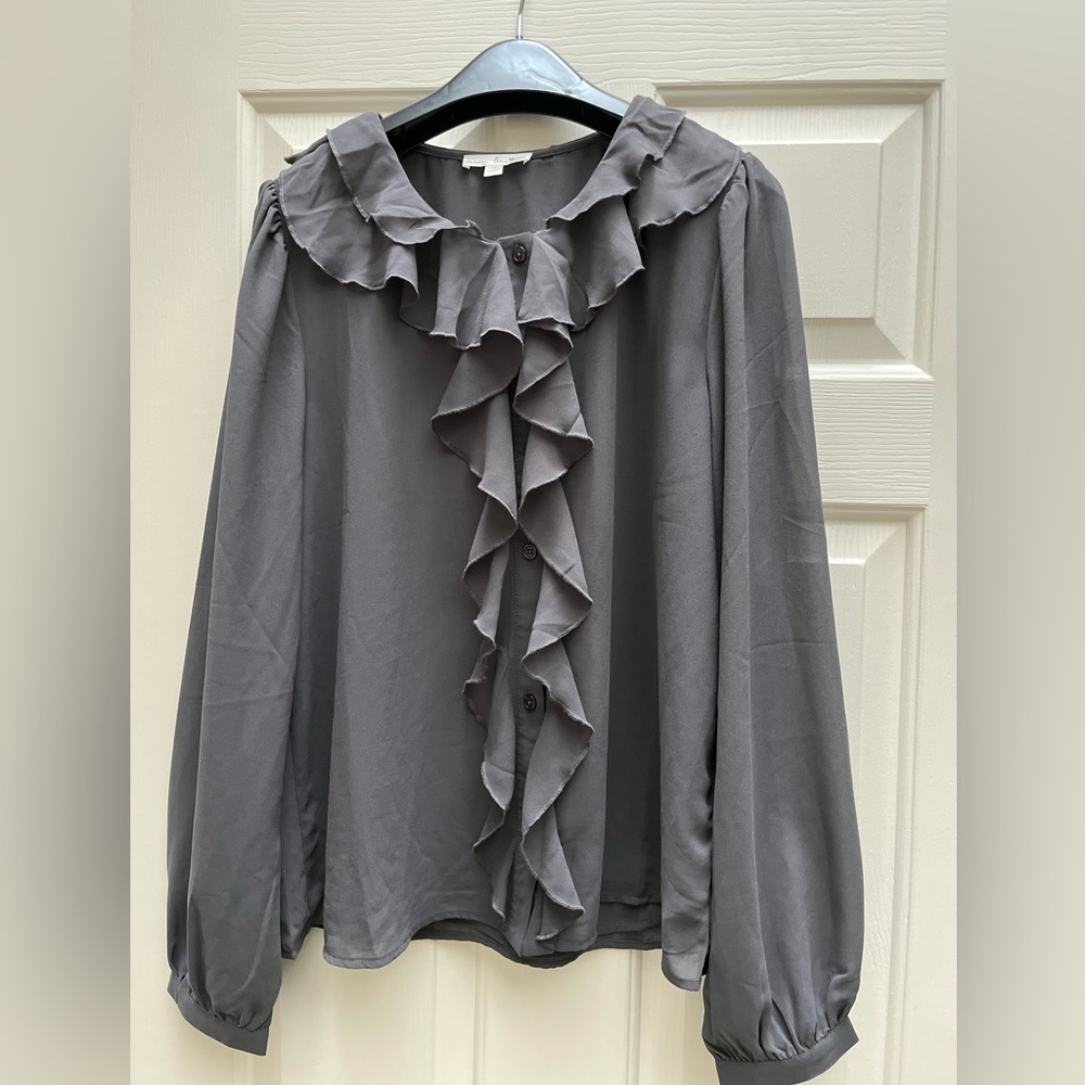 Nine Britton Charcoal Ruffle Blouse
